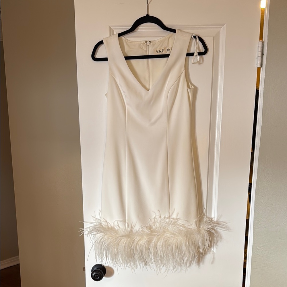Eliza J Cream Feather Hem Midi Dress